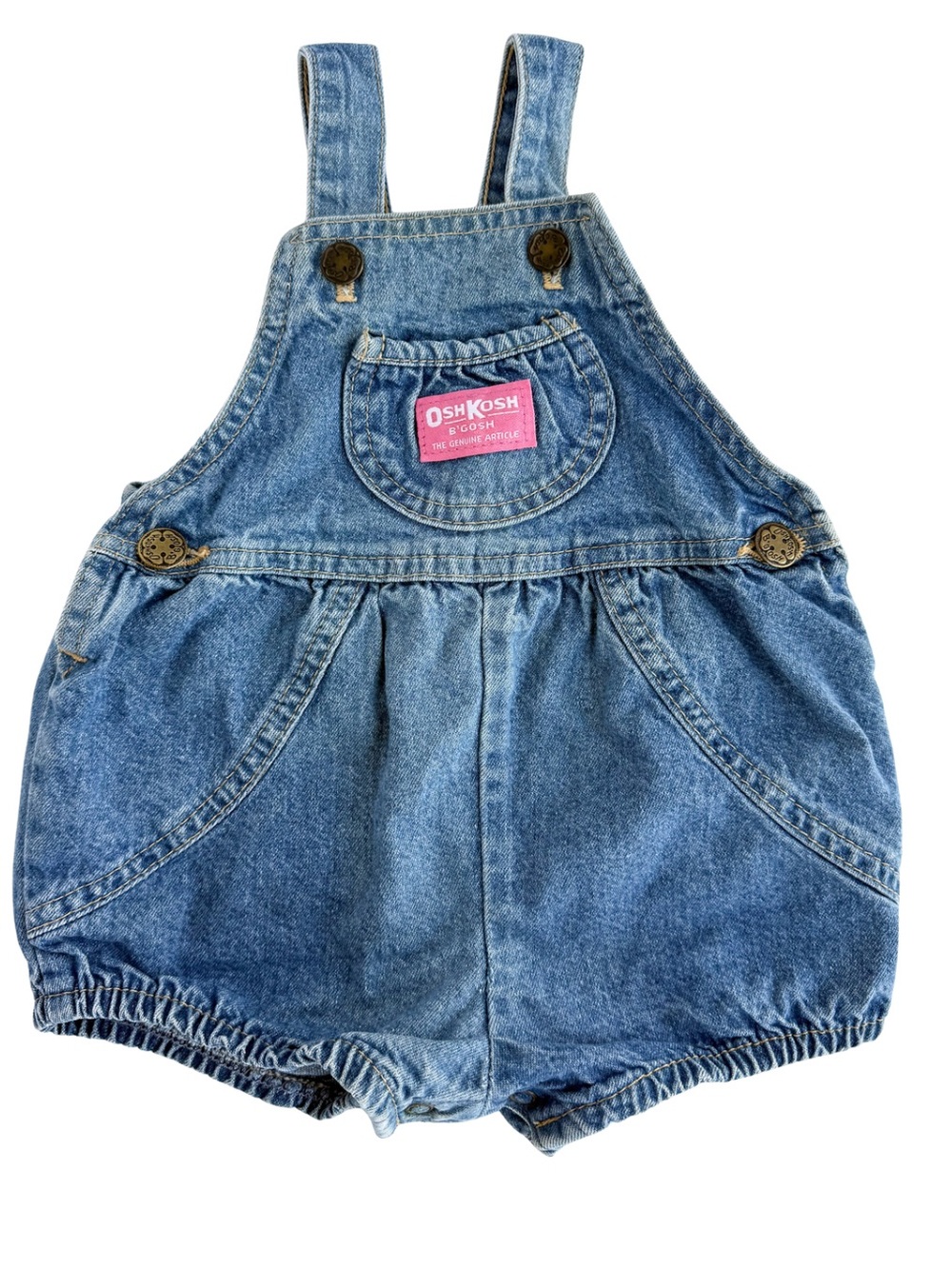 Vintage 80s OshKosh B‘Gosh Baby Girl Denim Bubble Vestbak Romper Size 12M USA
